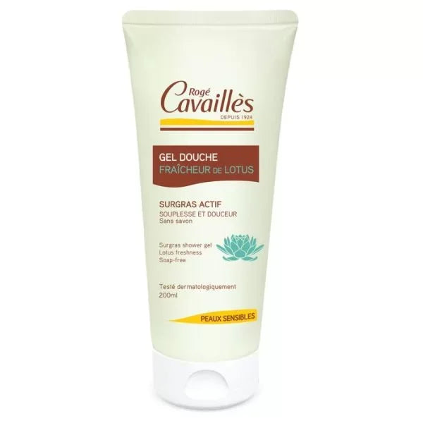 Gel douche fraîcheur de lotus Rogé Cavailles pour peaux sensibles, sans savon, 200ml
