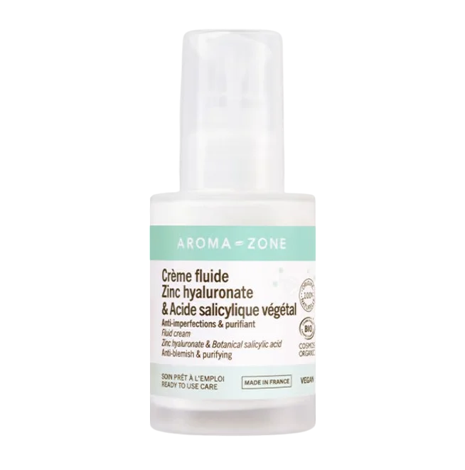AROMA ZONE Fluide purifiant et hydratant , Zinc hyaluronate & Acide salicylique végétal, 50ml