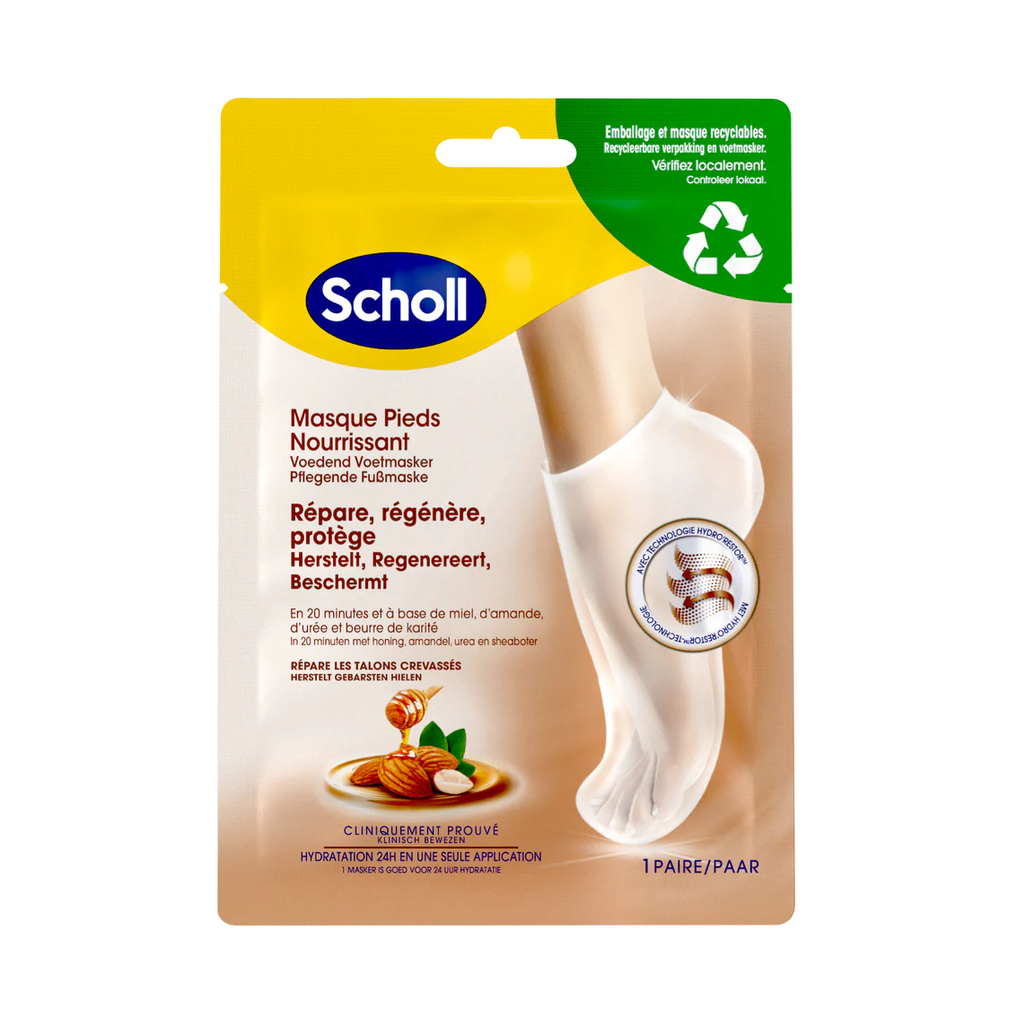 Scholl Masque Pieds Au Miel et à L'amande Nourrissant