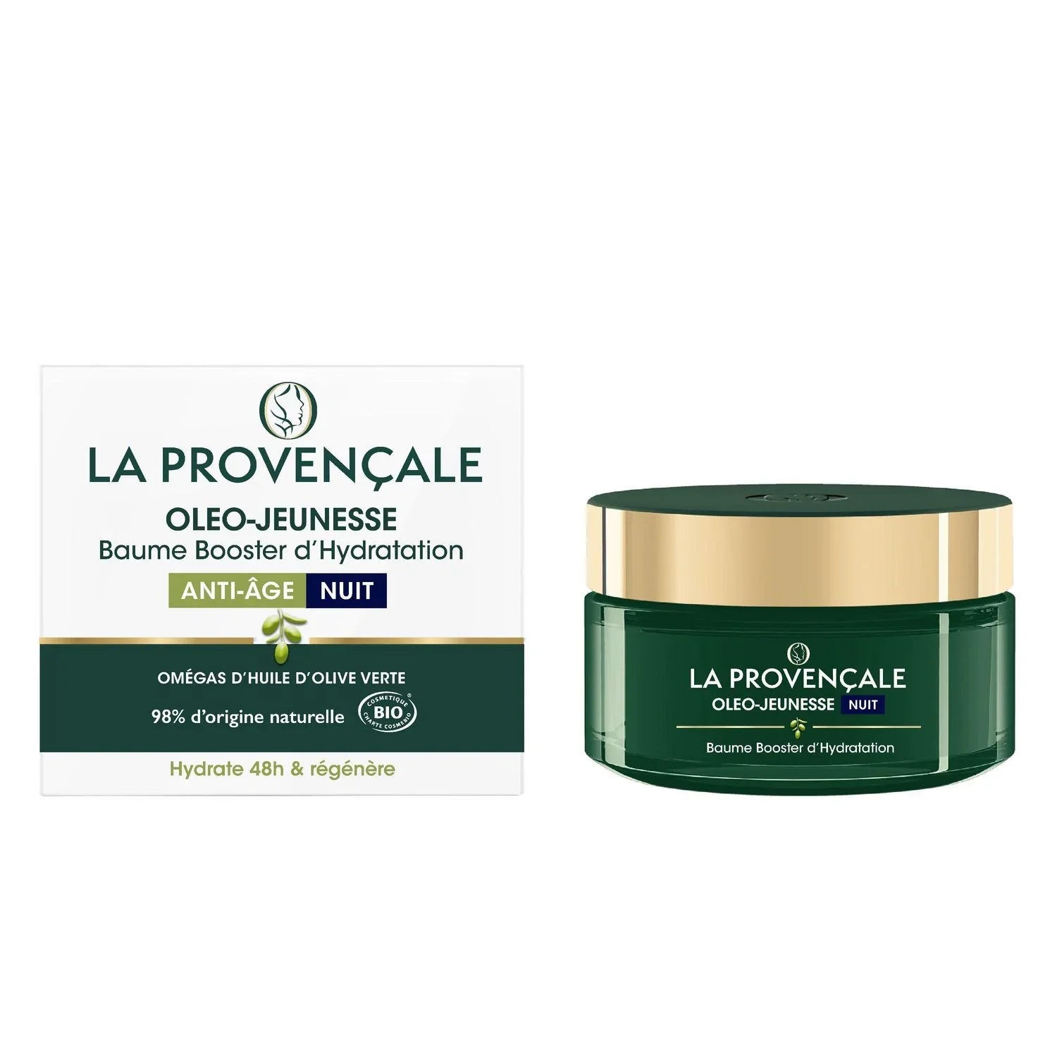 Baume Booster d'Hydratation La Provençale Oleo-Jeunesse Nuit, anti-âge, 98% naturel, hydrate 48h