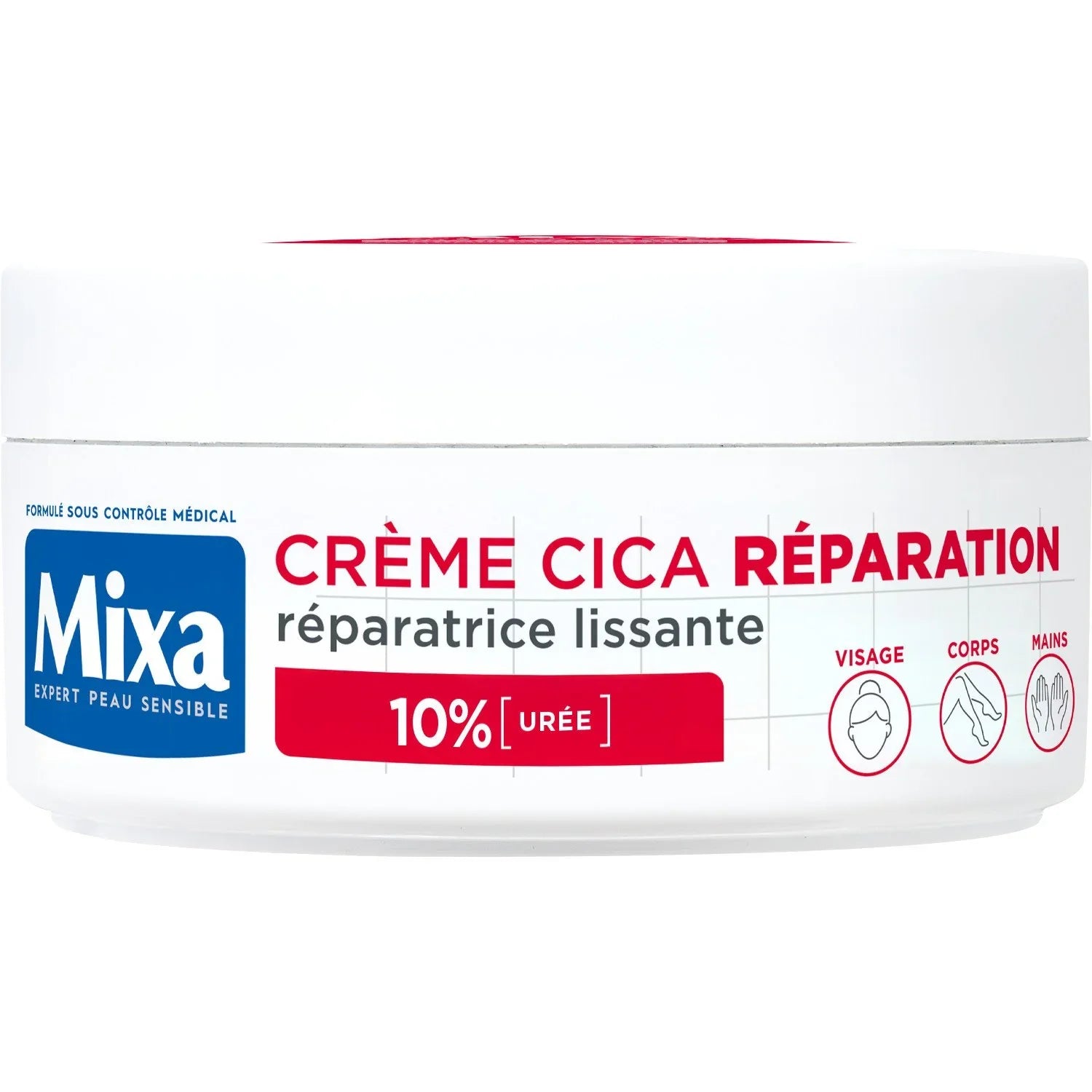Crème Cica Réparation Mixa 10% urée pour visage, corps et mains, soin réparateur lissant
