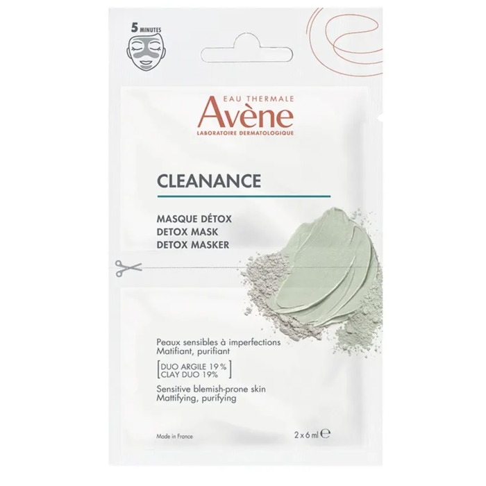 Avène CLEANANCE - Masque Détox Matifiant et Purifiant Unidose - Visage - Peaux Sensibles à Imperfections, 2x6ml