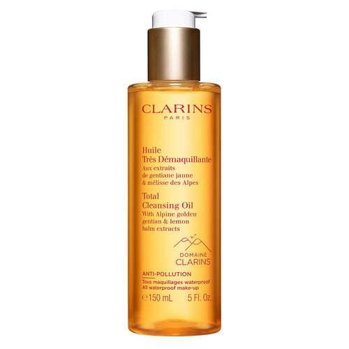 Huile démaquillante Clarins Paris pour soin visage anti-pollution, extraits de gentiane et mélisse